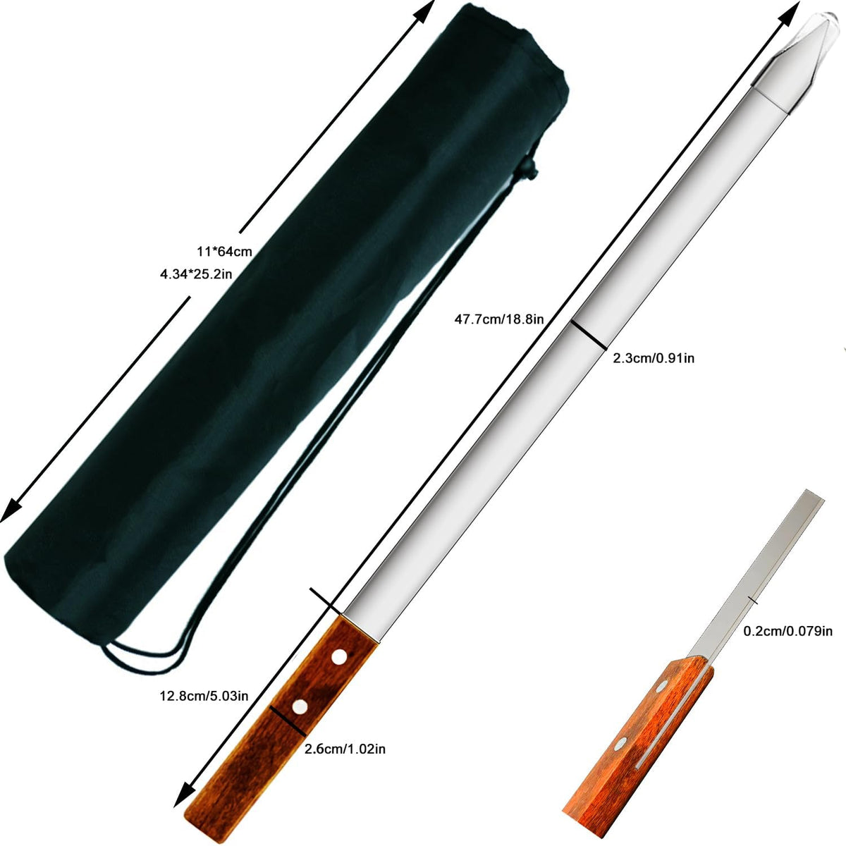 23.6 Inch Long Kabob Skewers,0.91Inch Wide Skewers for Kabobs,Metal Stainless Steel Skewers for Grilling,Extra Large Flat Kebab BBQ Skewers,Barbecue Kabob Sticks with Wood Handle,Set of 7 Kebob