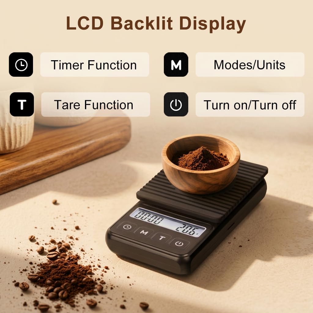 QP Mini Coffee Scale with Timer, 1kg/0.1g High Accuracy Espresso Scale