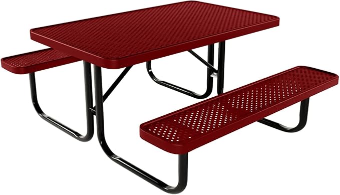 Coated Outdoor Furniture Heavy-Duty Portable Outdoor Kids Table, Punched Steel Kids Picnic Table, Commercial-Grade Picnic Table, Made in America (4ft Rectangular, Childrens, Textured Burgundy)
