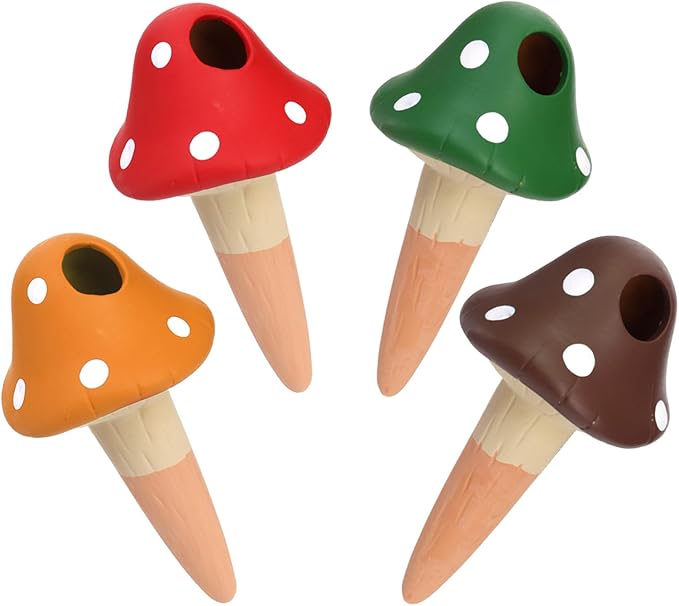 Peohud 8 Pack Self Watering Spikes Mushroom Shaped, Terracotta Plant Watering Globes, Cute Watering Device, Automatic Irrigation Spikes for Indoor Outdoor Potted Plants