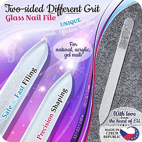 Genuine Czech Glass Nail File Set - Callus Remover Foot Rasp, Cuticle Pusher Manicure Stick, Double Sided Etched Different Grit Surface, Professional Nail Care Tool, Made in EU - color: All-in-one Set- Green Aqua
