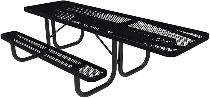 Coated Outdoor Furniture Heavy-Duty Portable ADA-Compliant Outdoor Picnic Table, Expanded Metal Patio Dining Furniture Made in America (8ft Rectangular, One-Side Handicap, Black)