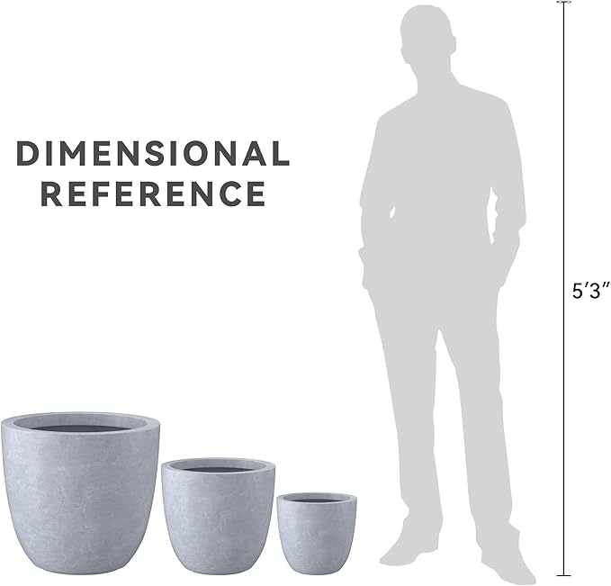 Kante 18",14",10" Dia Concrete Round Planters (Set of 3), Outdoor Indoor Large Planter Pots with Drainage Hole and Rubber Plug for Home Patio Garden, Gray