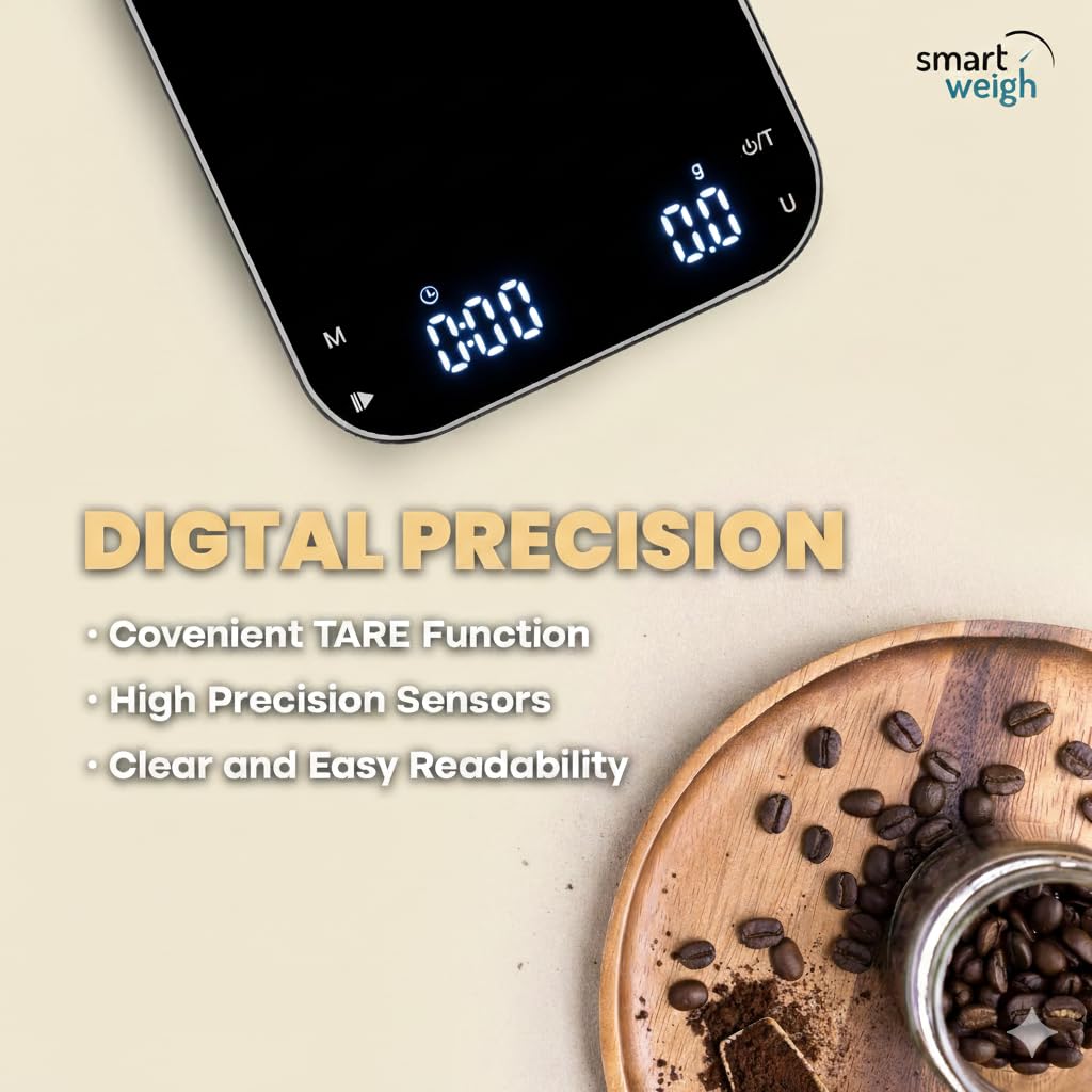 Smart Weigh Coffee & Espresso Scale with Timer, 3kg x 0.1g, Rechargeable