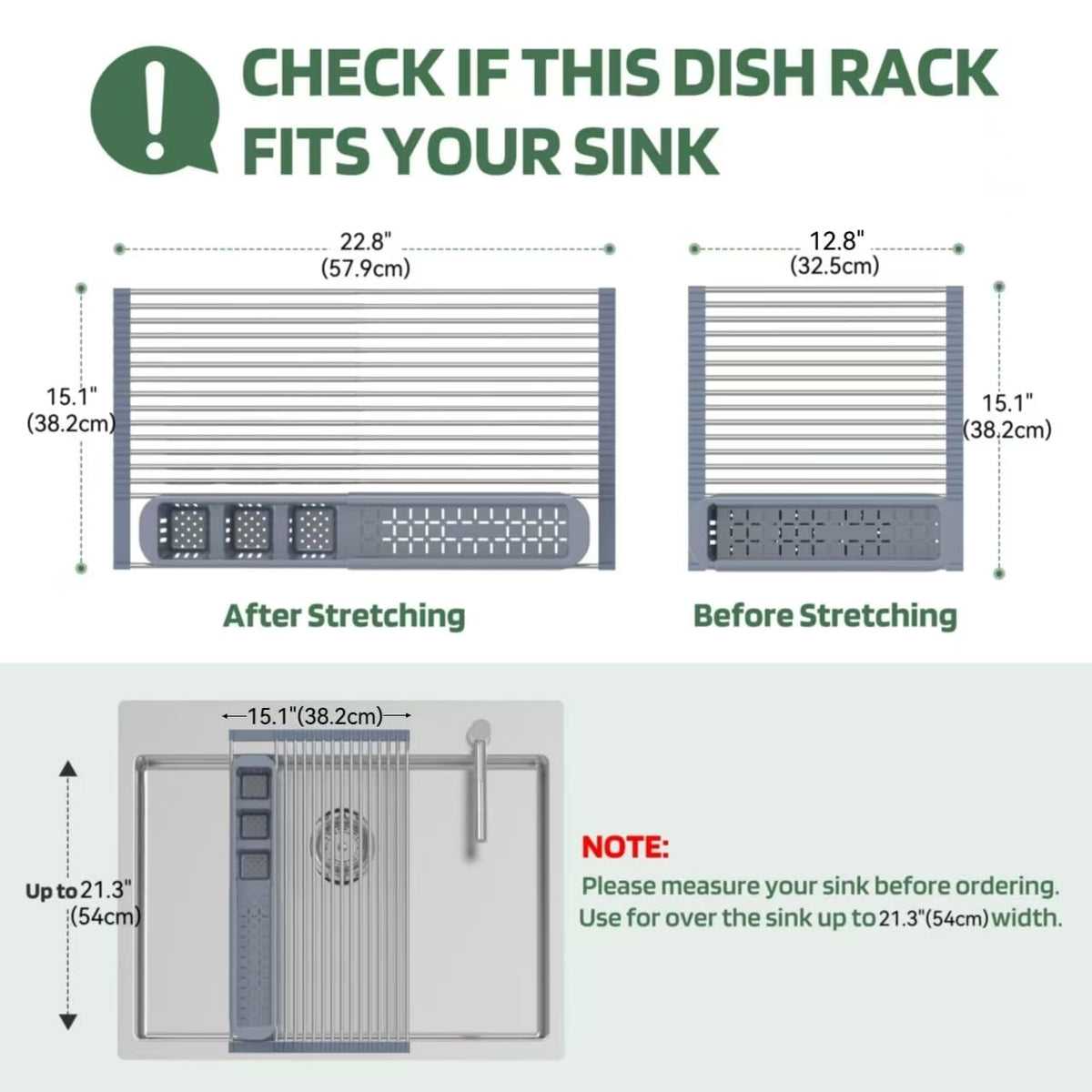 BBXTYLY Expandable Roll Up Dish Drying Rack,Over The Sink Drying Rack Sink Kitchen Accessories Rolling up Stainless Steel Drainer, Foldable with Removable Utensil Holder(Gray)