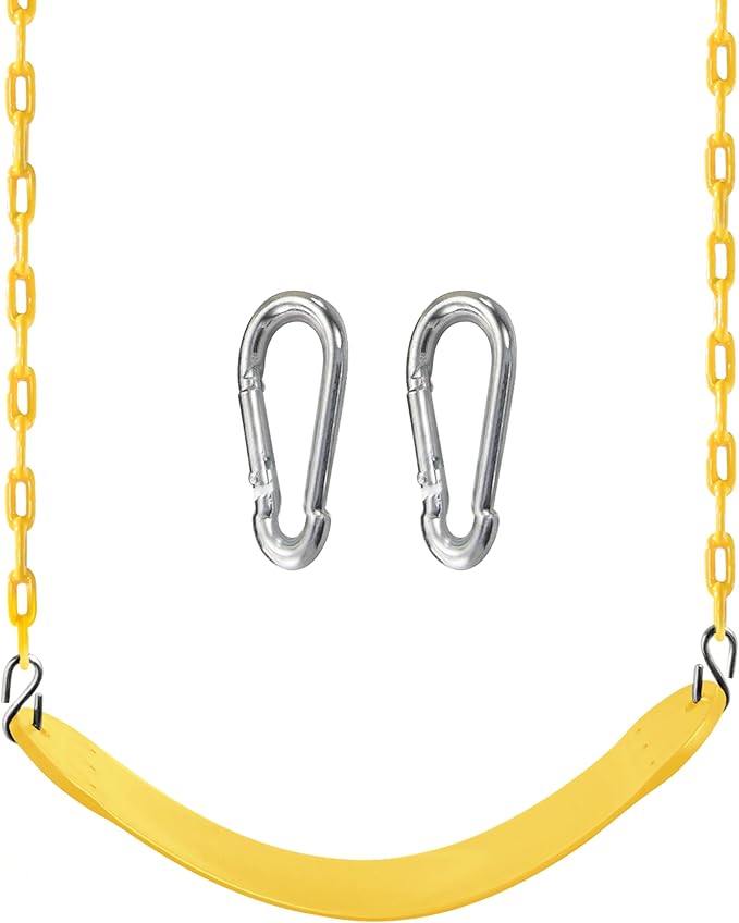 TURFEE Swing for Outdoor Swing Set - Pack of 1 Seat Replacement Kit with Heavy Duty Chains - Backyard Swingset Playground Accessories for Kids (Yellow)