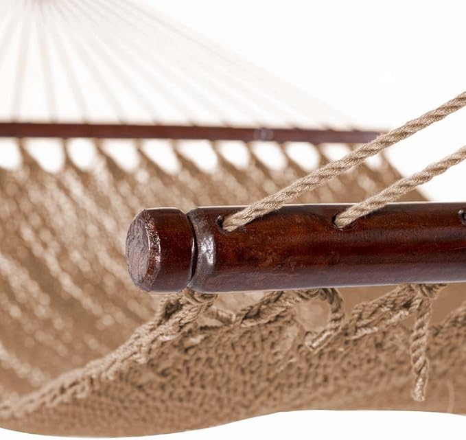 Lazy Daze Hammocks 10.5 FT Double 2 Person Caribbean Rope Hammock, Hand Woven Polyester Hammock with Spreader Bars, for Outside Outdoor Backyard Patio Poolside,450 LBS Capacity, Tan