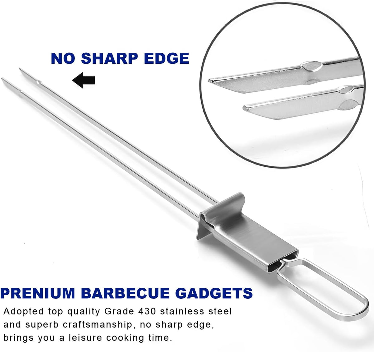BBQ Skewers,Premium 304 Stainless Steel BBQ Skewers,13 Inch Heavy Duty Metal Kabob Sticks for Grilling, Reusable & Dishwasher Safe (Double fork8)