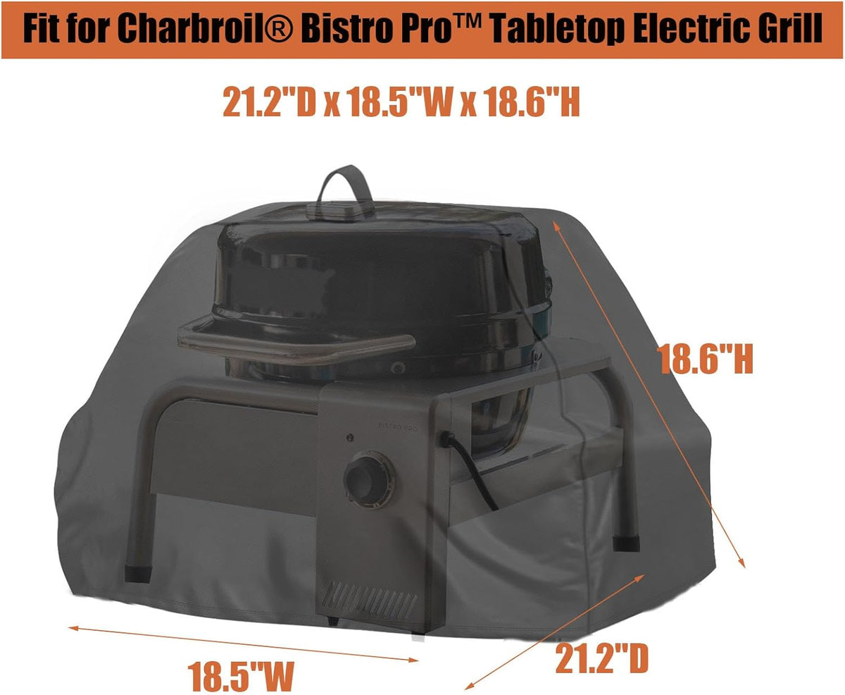Grill Cover Fit for Charbroil Bistro Pro Tabletop Electric Grill, Dust-Proof Protable Covers for Outdoor Electric BBQ Grills - 21.2" D x 18.5" W x 18.6" H