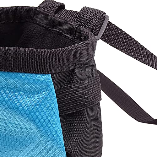 Rock Climbing Chalk Bag with Belt and Zipper Pocket for Fitness Gym Weight Lifting Hunting Bouldering Drawstring Magnesia Sack - color: Blue