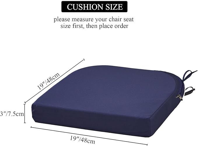 19 x 19 Inch Outdoor Seat Cushions for Patio Furniture with Non Slip and Ties Waterproof & UV Resistant Round Corner Outdoor Chair Cushions Replacement Set of 2, Navy Blue