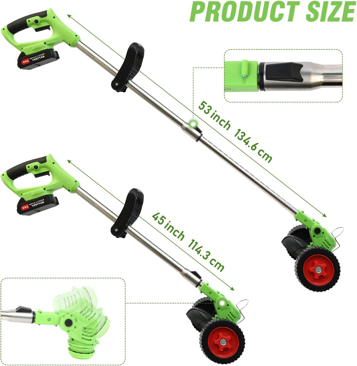 ALSO GO 21V Electric Weed Wacker, Weed Trimmer, Battery Powered Grass Trimmer with 2pcs Batteries, 3 in 1 Cordless Weed Eater with Wheels, Stringless Lightweight Grass Cutter for Lawn Garden Yard
