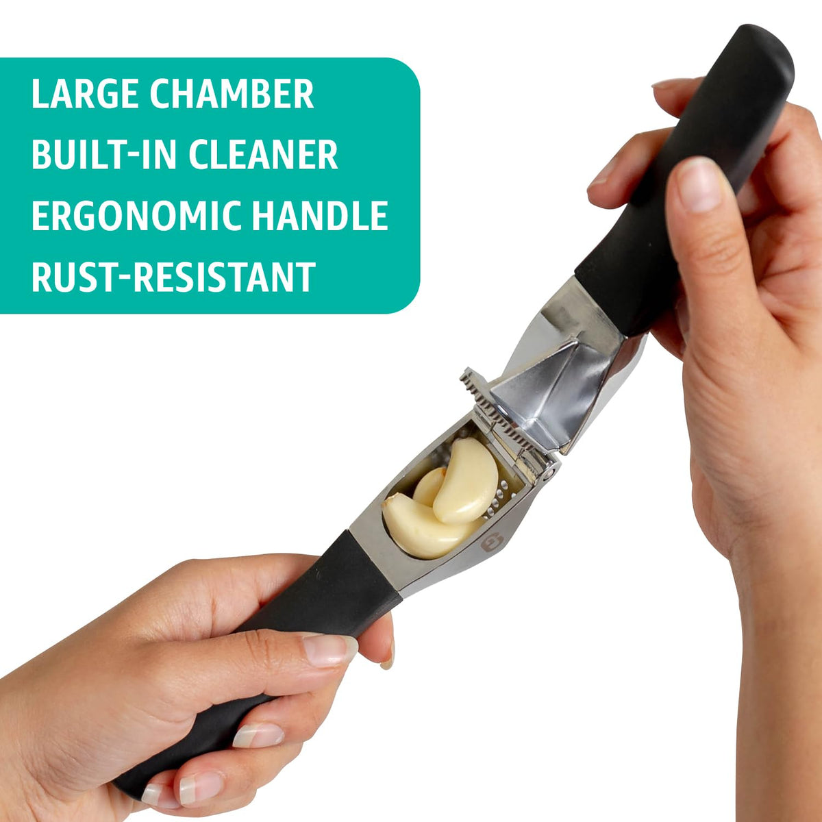 Garlic Press Set – Heavy Duty Garlic Crusher & Mincer | No Peel Required | Easy Squeeze & Clean | Ergonomic Handle | Ginger Press – Silicone Peeler & Cleaning Brush | Large Chamber Kitchen Tool