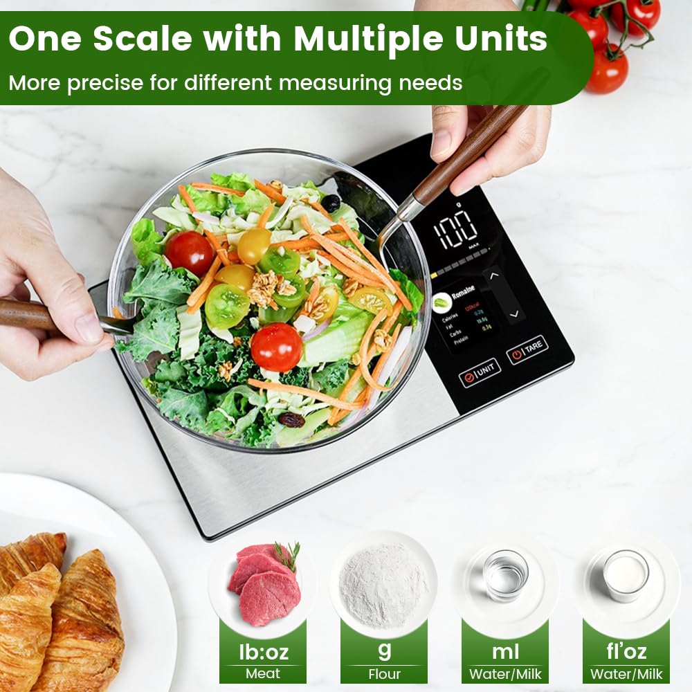 Dexmary Smart Food Scale with Nutritional Calculator, Free App for 999+ Foods, Supports Offline Functionality, Calorie Scale, Nutrition Scale with 50 Food Preload, Black