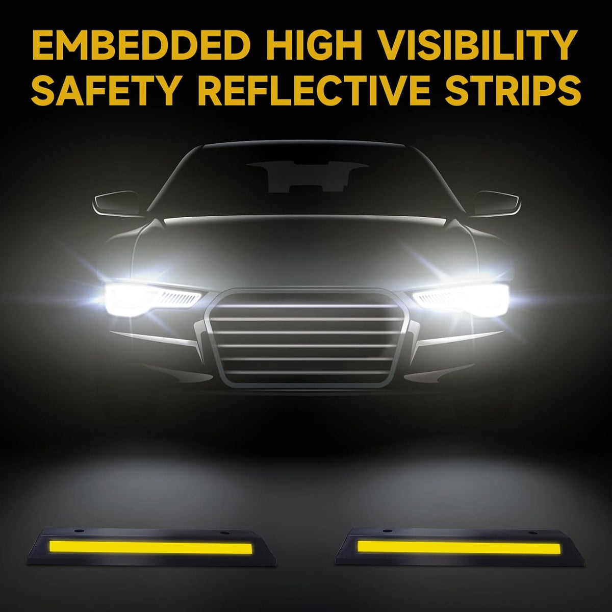 2Pack Parking Stopper for Garage Parking Aid for Cars with Reflective Stripes Garage Bumpers for Parking Car with 4PC Expansion Screws 18" L x 2" H