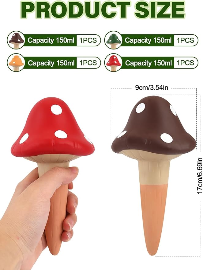 Kalolary 4Pcs Plant Watering Globes, Self Watering Spikes Terracotta Drip Water Stakes Irrigation Watering Bulbs for Pot, Indoor, Outdoor, Vacation (Mushroom)