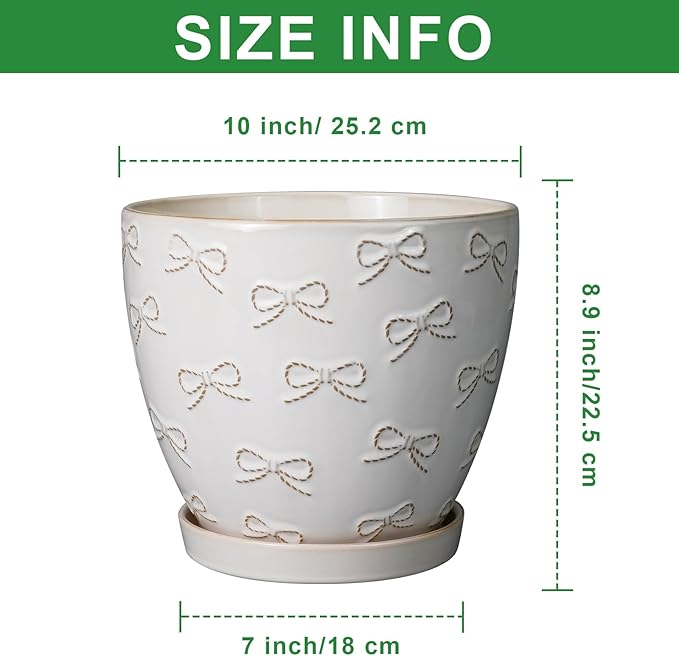 Pots for Plants 10 Inch - Ceramic Planter Large Plant Pot for Indoor Plants Outdoor Round Flower Pot with Drainage Hole and Saucer Home Garden Decor White