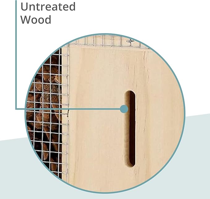 Small Insect Hotel with Bark Roof - Untreated Natural Wood Insect House for Bees, Ladybugs, Lacewings & Butterflies - Nesting Aid for Hanging, Bee Hotel