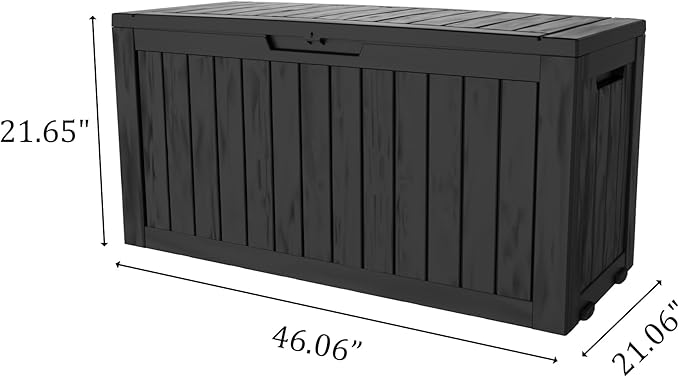 90 Gallon Waterproof Outside Storage Box - Patio Storage & Outdoor Deck Box, All-Weather Resin Chest for Pool/Garden Accessories, Lockable UV-Resistant, Jet Black