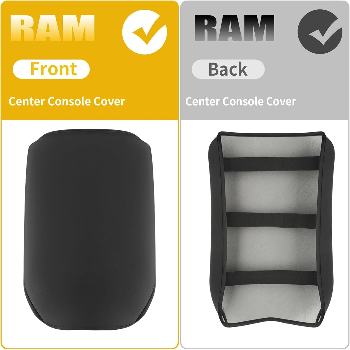 GIANT PANDA Custom Fit Center Console Cover for Dodge RAM 1500 2500 3500 2002 2003 2004 2005 2006 2007 2008 2009 2010 2011 2012 with Jump Seat - Neoprene Armrest Center Cover - Full Protection-Black