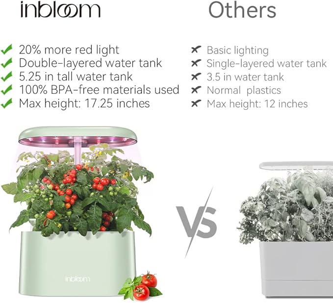 inbloom Hydroponics Growing System Kit Indoor Garden with LED Grow Light and Pod Kit, Plants Germination Kit for 5 Pods, Mufga Hydroponics Garden, Height Adjustable, Gardening Gifts(Green)