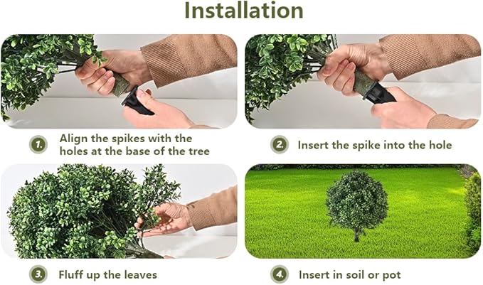 28" Artificial Boxwood Topiary Ball Trees with Ground Spike for Outdoor,Set of 2 UV Resistant Artificial Shrub Bushes,Artificial Plants,Fake Boxwood Plants for Indoor, Garden, Yard,Patio Décor