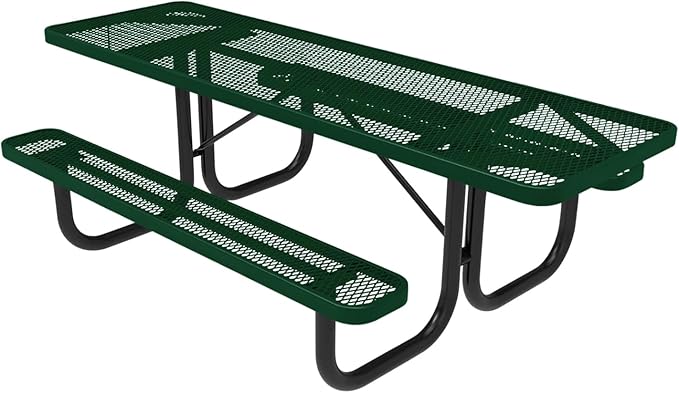 Coated Outdoor Furniture Heavy-Duty Portable ADA-Compliant Outdoor Picnic Table, Expanded Metal Patio Dining Furniture Made in America (8ft Rectangular, Both-Side Handicap, Green)