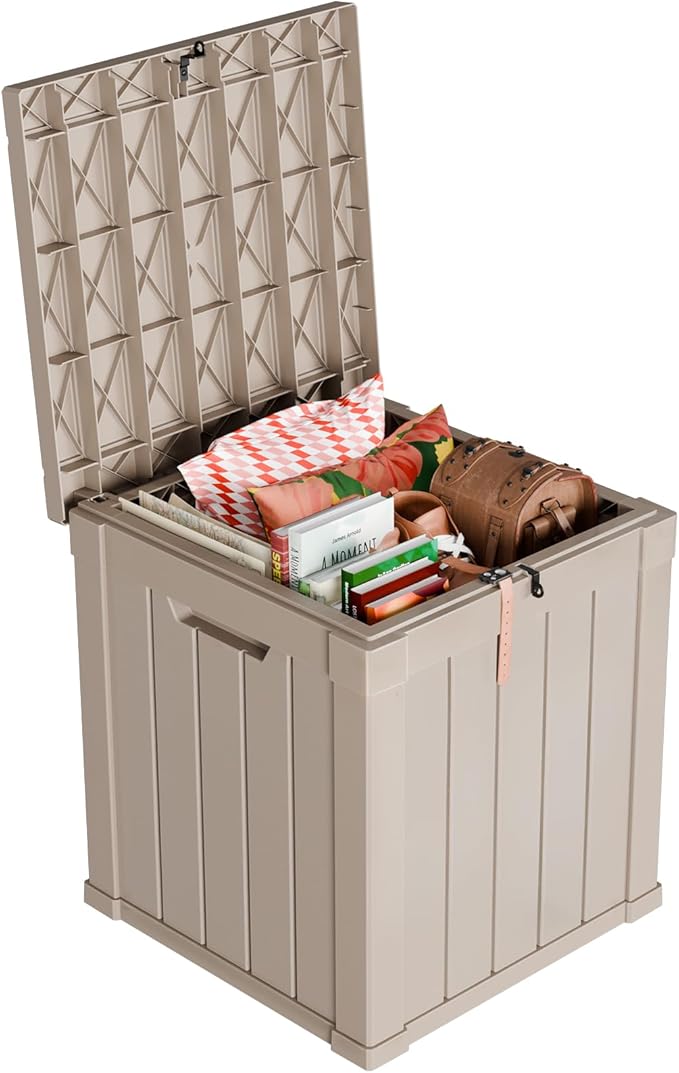 50 Gallon Outdoor Storage Box – Waterproof Deck Box for Garden & Patio,Light Brown