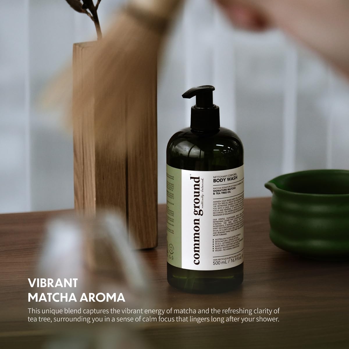 COMMON GROUND Natural Tea Tree Body Wash, Matcha Scent, Sensitive Skin