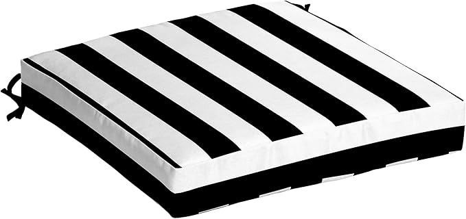 Arden Seat Cushion, 21 x 21, Rain-Proof, Fade Resistant, Cushion for Patio Dining, Adirondack, and Outdoor Chairs Black Cabana Stripe