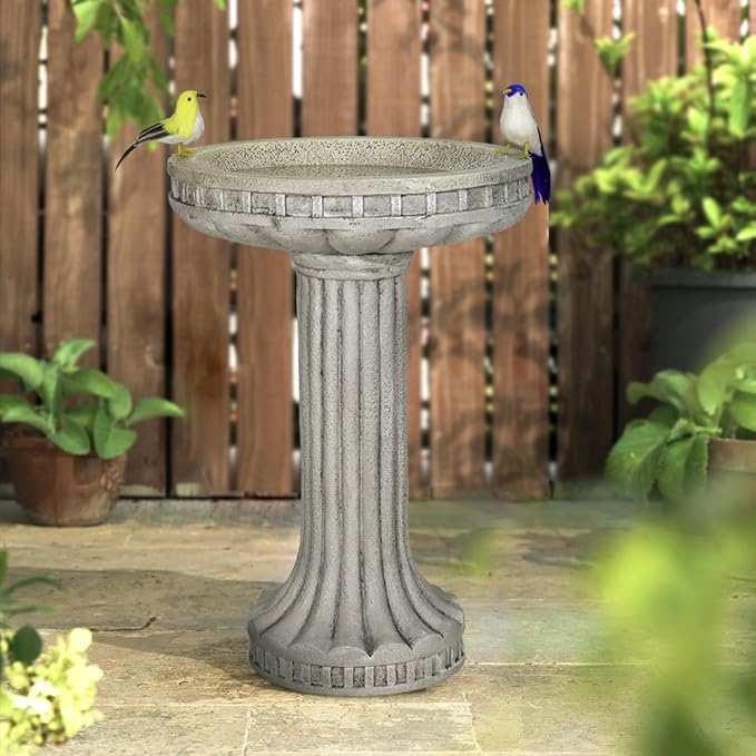 SKYFIRE 24 Inch Height Outdoor Bird Bath - Fibre Reinforced Concrete Large Bird Bath Stylish with Modern Pedestal for Garden, Patio, Lawn, Backyard - 16”W X 24”H Contemporary Birdbaths & Supports