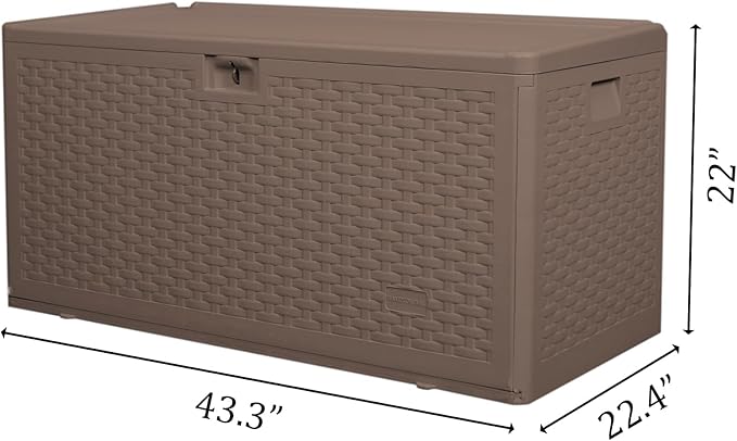 73 Gallon Outdoor Storage Box - Waterproof Resin Deck Box for Patio, Pool & Garden, Lockable Outdoor Cushion Storage & Delivery Boxes for Outside, UV-Resistant, Rich Brown