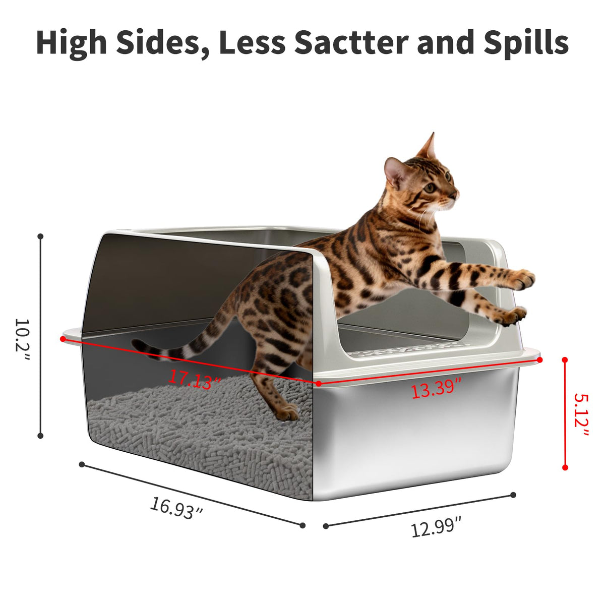 Kirecoo 2 Pack Medium Semi-Enclosed Stainless Steel Cat Litter Box with Lid