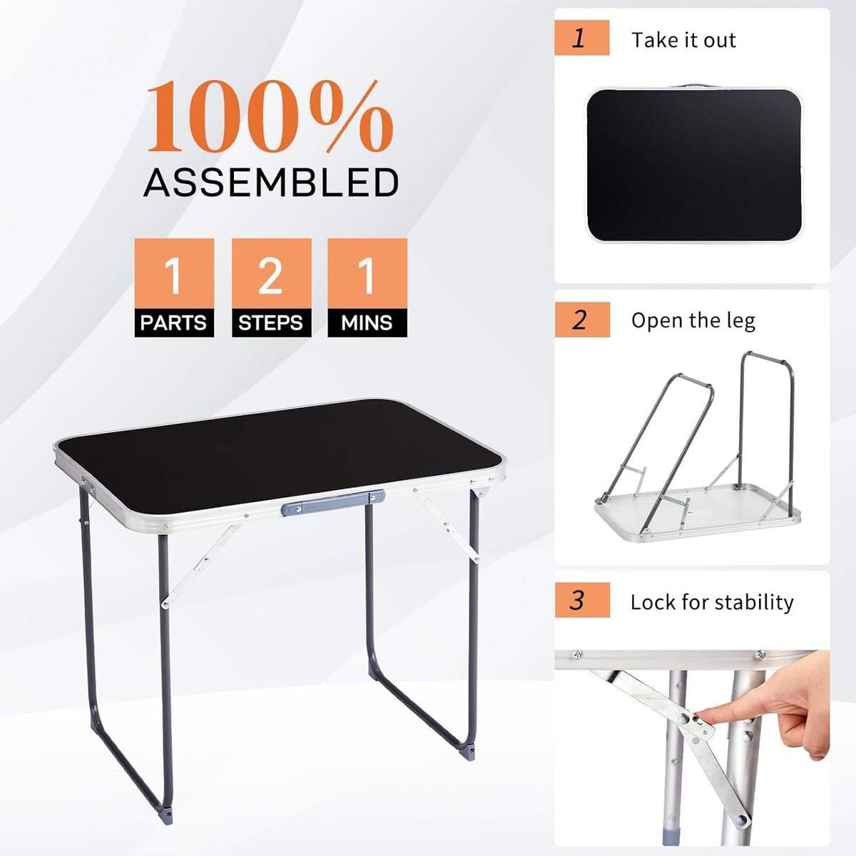 Outvita 2.3ft Portable Folding Camping Table, Outdoor Waterproof Picnic Table, Aluminum Lightweight Suitcase Foldable Table for Picnic BBQ Beach Dining