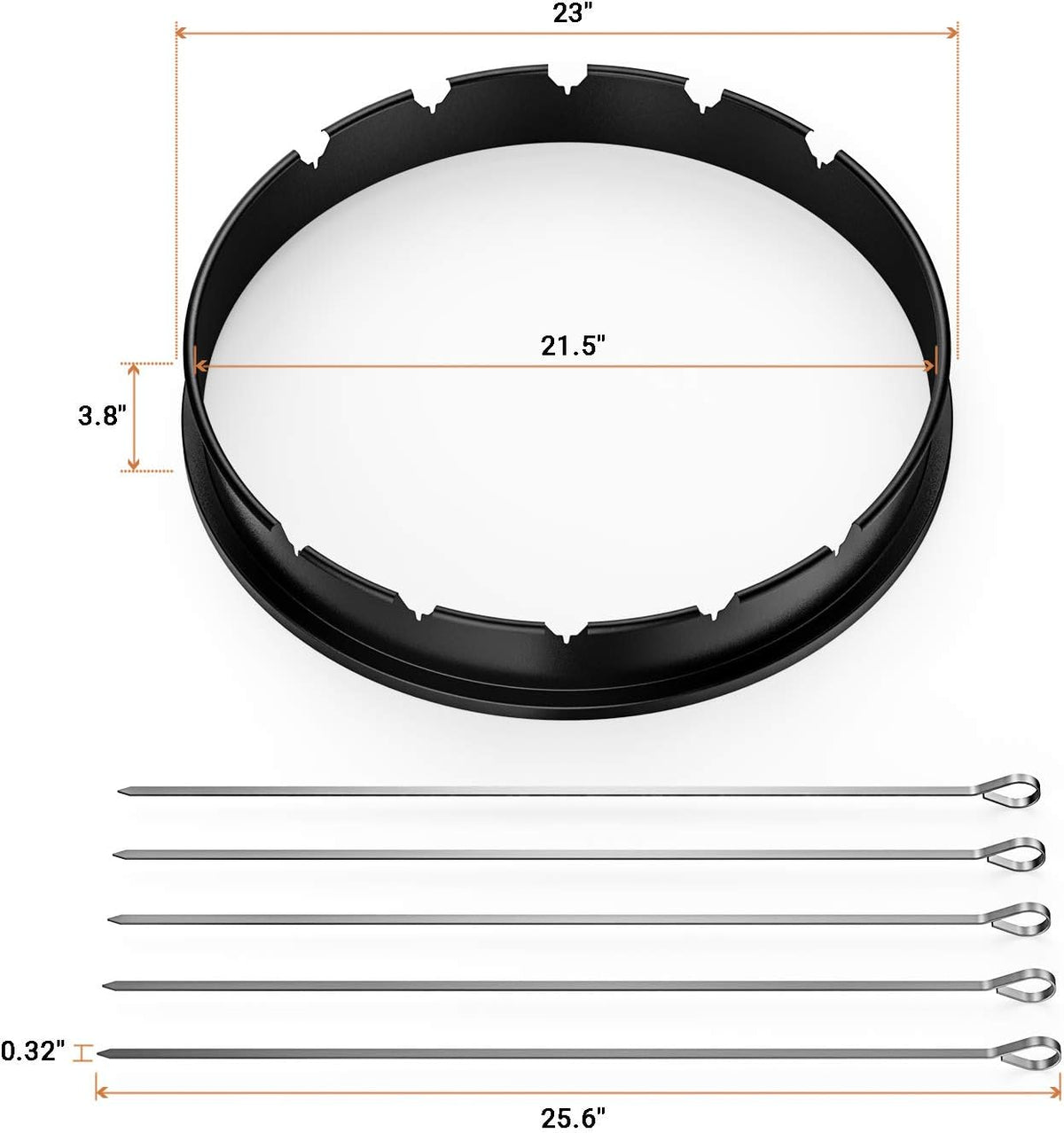 only fire Rotisserie Ring with Kabob Skewer Set for Weber 22 1/2 Inch Kettle and Other Similar Kettle Charcoal Grills