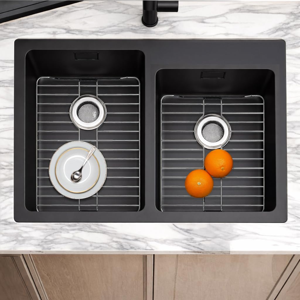 SunnyPoint 304 Stainless Steel Sink Protector Rack With Rear Drain Hole – Rust-Resistant Grid for Kitchen Sink Bottom, Scratch Prevention - Rear Drain Hole Required (16" X 13")
