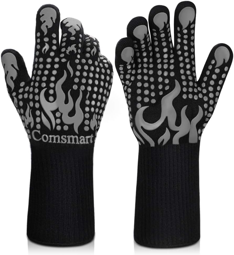Comsmart BBQ Gloves, 1472F Heat Resistant Silicone Non-Slip Oven Mitts, Long Kitchen Gloves Perfect for Grilling, Cooking, Baking, Cutting