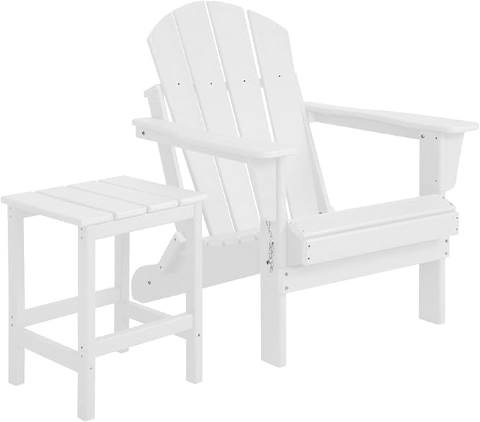WO Home Furniture Adirondack Chair Table Set of 2 PCS Outdoor Folding Chair w Side Table Weather/UV Resistant for Lawn, Garden, Bon Fire, Balcony (Black)