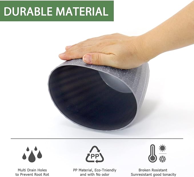 7 Inch Plant Pots Bulk, 6 Pack Plastic Planters with Drainage Holes and Saucers for Indoor Outdoor House Plants and Flowers, Grey