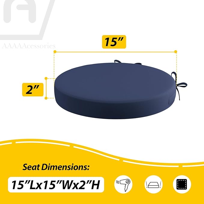 AAAAAcessories Outdoor Seat Cushions for Chairs, Waterproof, Fade-Resistant Patio Furniture Replacement Cushions, 15" x 15" x 2", Set of 2, Navy Blue