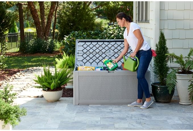 Rubbermaid Extra Large Resin Outdoor Storage Deck Box (134 Gal), Weather Resistant, Gray, Deck Organization for Home/Backyard/Pool Chemicals/Toys/Garden Tools/Porch/Patio Cushions