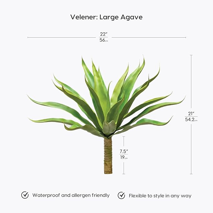 Velener Fake Agave Artificial Plant: Unpotted Fake Plant for Room Decor, UV Resistant Faux Agave Plant for Outdoor/Indoor Decor, 22 inches, 2 Pack