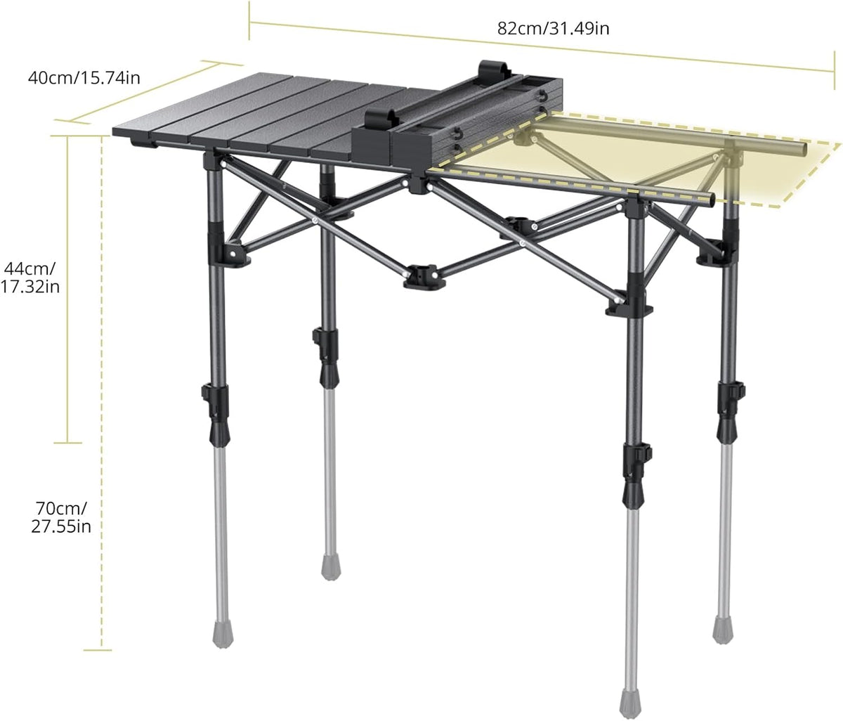 Folding Camping Table, Aluminum Roll Up Camping Table Adjustable Height with Storage Net and Bag, Lightweight Outdoor Table 32.2” X 16”, for Outdoor Travel BBQ Party Picnic, Black