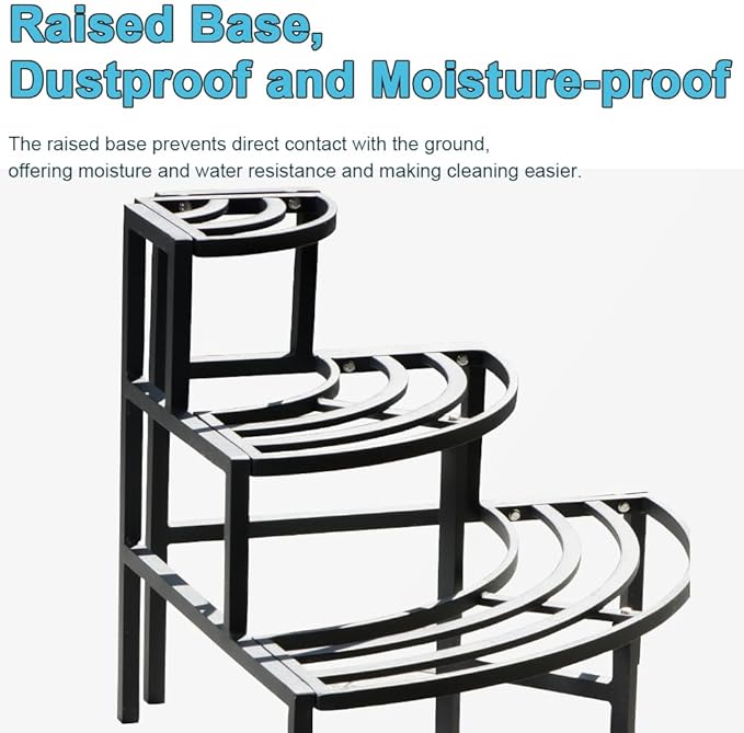 Black Corner Plant Stand - 3-Tier Space Saving Flower Pot Rack - Rustproof & Weather Resistant Indoor/Outdoor Ladder Display Shelf for Patio, Garden, Yard, Balcony