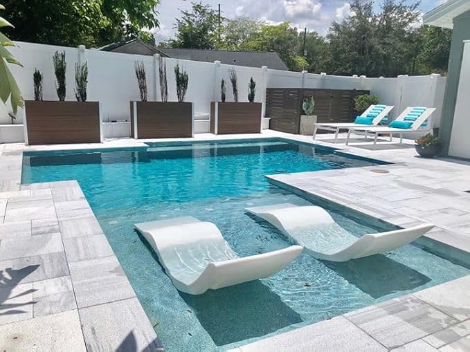 Aqua Outdoors Pool Chaise Lounge Chairs for Ledge & Shelf, Water-Weighted Pool Lounger for Depths Up to 9”, No Screw Plugs & Tools Needed, Classic White Ledge Lounger, Set of 1
