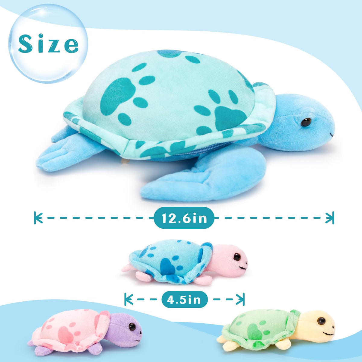 Muiteiur 4-in-1 Sea Turtle Stuffed Animal with Babies Inside 12.6"