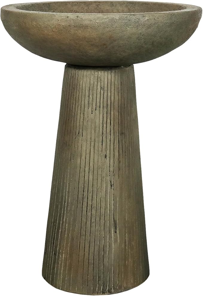 SunJet 24.4inches Tall Fiber-Reinforced Concrete Bird Bath - Modern Minimalist Style Outdoor Birdbaths & Feeder Combo for Outdoors Patio Garden Yard Lawn Decor
