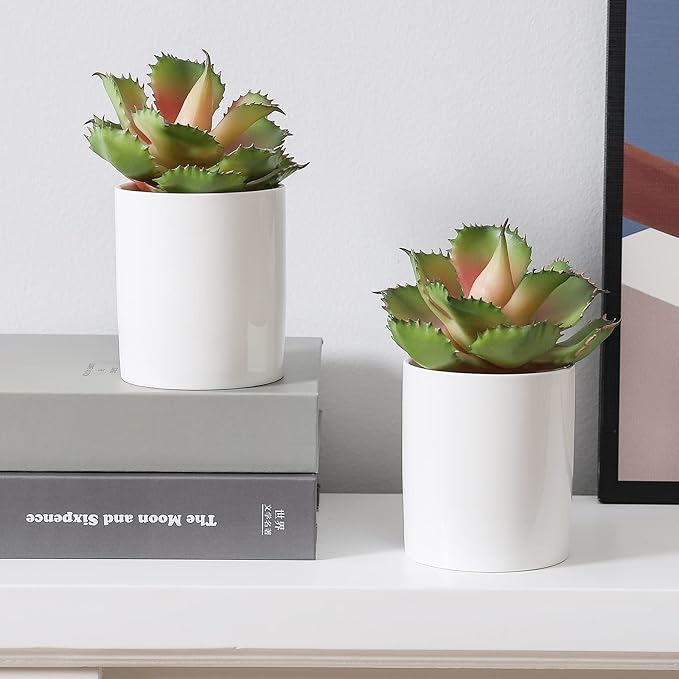Duovlo Artificial Succulent Plant 7.08 Inch Faux Succulents Agave potatorum Flower Arrangement Craft Wall DIY Materials,Pack of 2 (Pink)