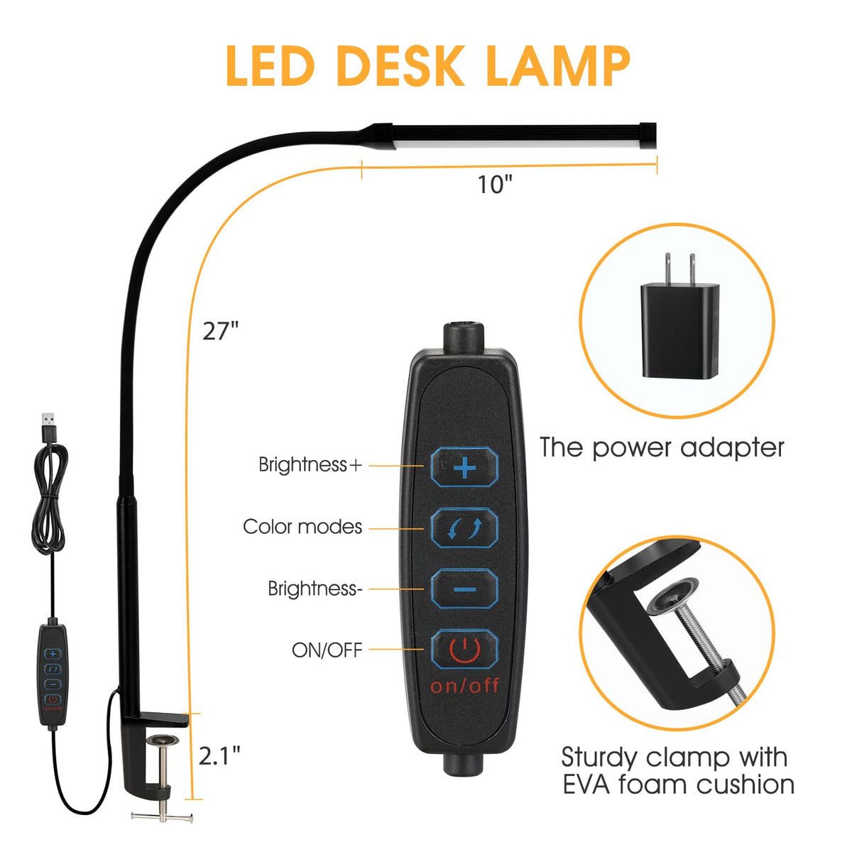 Voncerus LED Desk Lamp with Clamp, Clip on Lights for Home Office, Black
