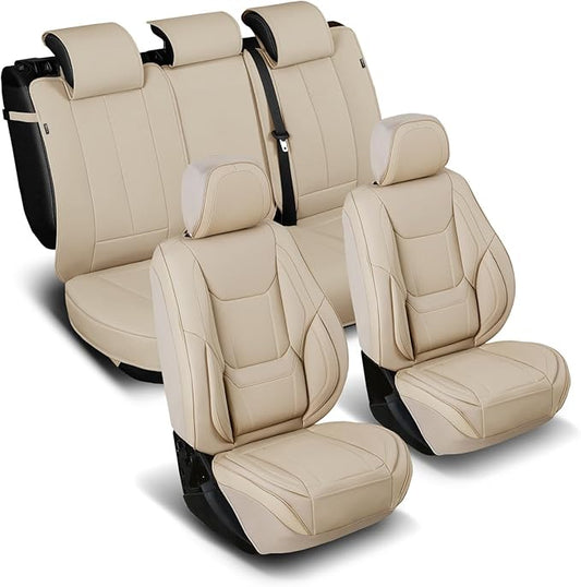 Coverland Custom Fit Car Seat Covers for SUV Compatible with [RAV4, CR‑V, Equinox, Tucson, Rogue, Crosstrek] Premium Waterproof Non-Slip Interior Seat Protector [Full Set Beige - Size Chart X55]